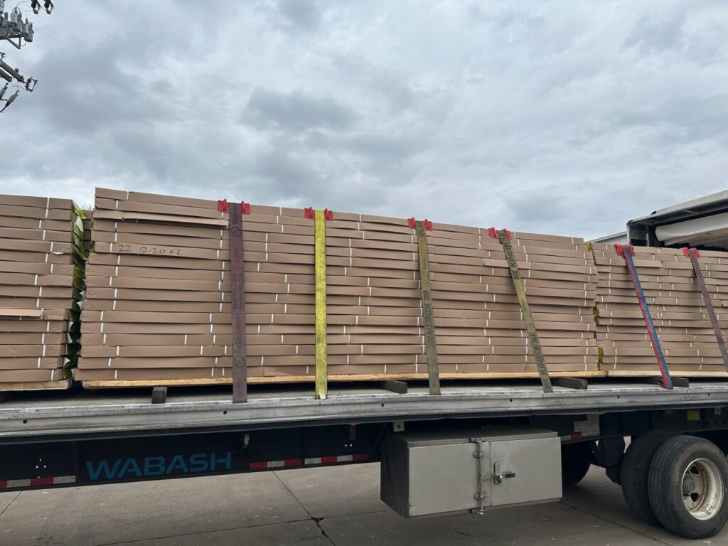 Semi truck trailer with secured load.